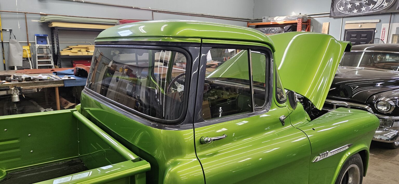 1955 Chevy 3100 pickup in lime green