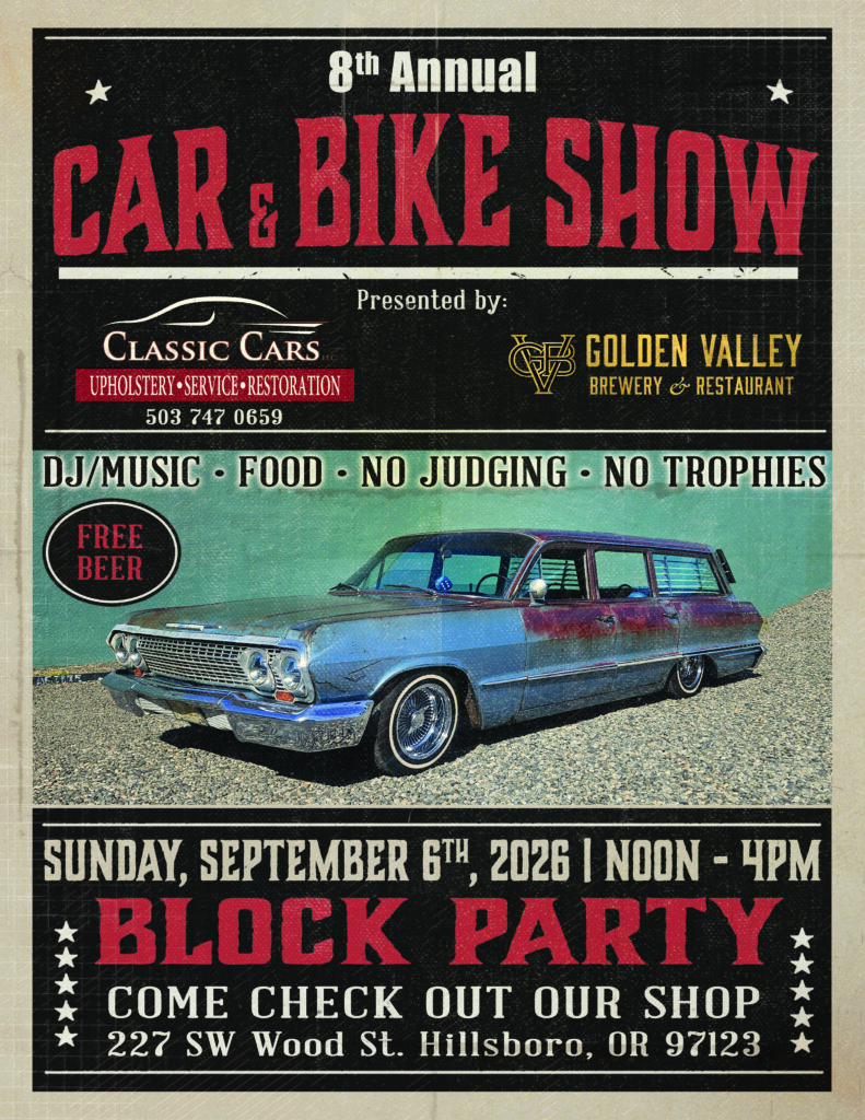 Flyer for the 8th annual Classic Cars car show with Golden Valley Brewery